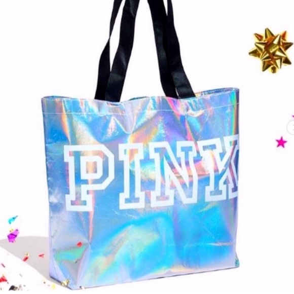 NWT VICTORIAS SECRET PINK HOLOGRAPHIC REUSABLE LARGE TOTE NWT - Picture 1 of 7